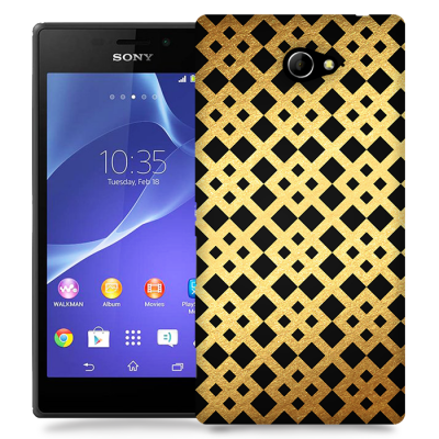 Skal till Sony Xperia M2 - Rutmönster - Guld/Svart