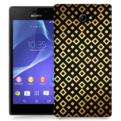 Skal till Sony Xperia M2 - Rutmönster - Svart/Guld
