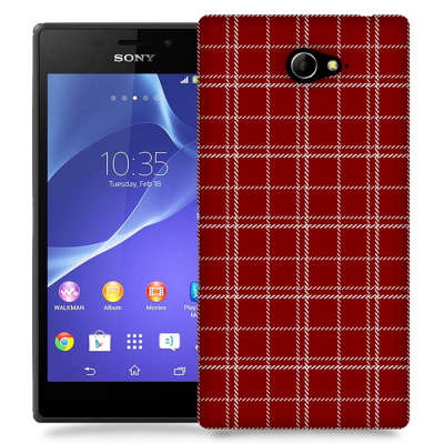 Skal till Sony Xperia M2 - Sömmar - Rutmönster Röd