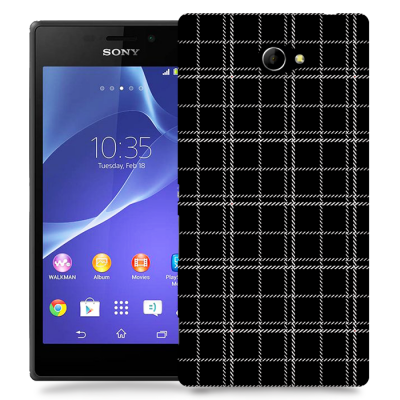 Skal till Sony Xperia M2 - Sömmar - Rutmönster Svart
