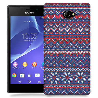 Skal till Sony Xperia M2 - Stickat - Blå/Röd