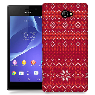 Skal till Sony Xperia M2 - Stickat - Röd/Vit