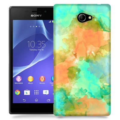 Skal till Sony Xperia M2 - Vattenfärg - Grön/Orange
