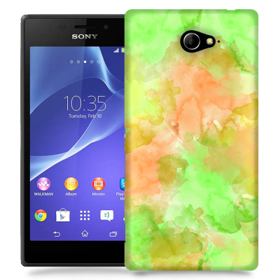 Skal till Sony Xperia M2 - Vattenfärg - Grön/Persika