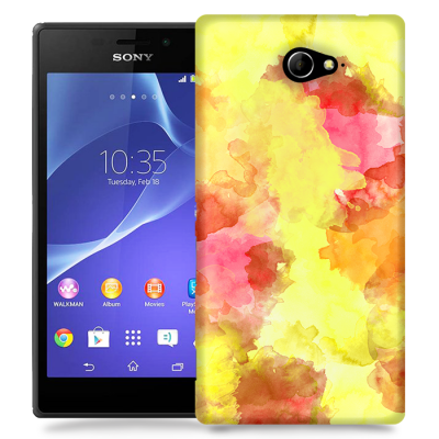 Skal till Sony Xperia M2 - Vattenfärg - Gul/Röd