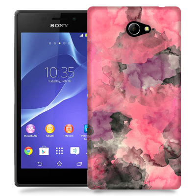 Skal till Sony Xperia M2 - Vattenfärg - Svart/Rosa