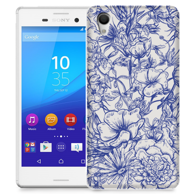 Skal till Sony Xperia M4 Aqua - Blommor - Blå/Vit