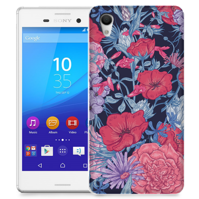 Skal till Sony Xperia M4 Aqua - Blommor - Svart