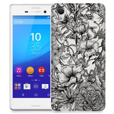 Skal till Sony Xperia M4 Aqua - Blommor - Svart/Vit