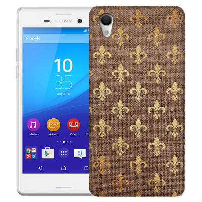 Skal till Sony Xperia M4 Aqua - Canvas Blommor - Guld/Brun
