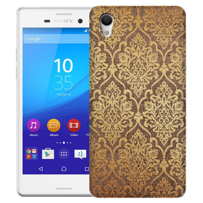 Skal till Sony Xperia M4 Aqua - Canvas Damask - Guld/Brun