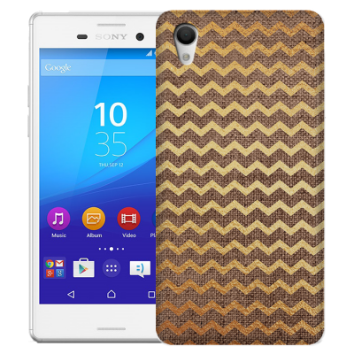Skal till Sony Xperia M4 Aqua - Canvas Ränder - Guld/Brun