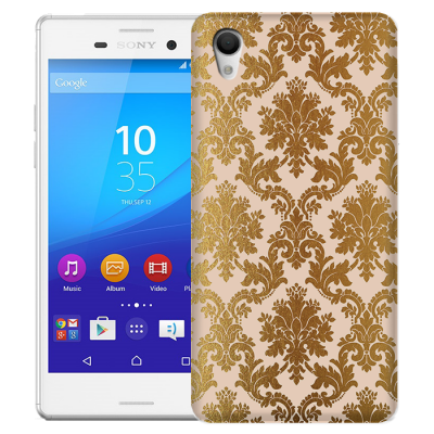 Skal till Sony Xperia M4 Aqua - Damask - Guld/Persika