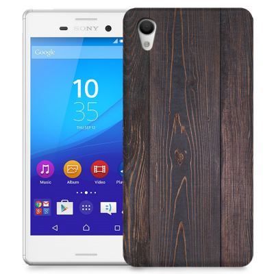 Skal till Sony Xperia M4 Aqua - Mörkbetsat trä