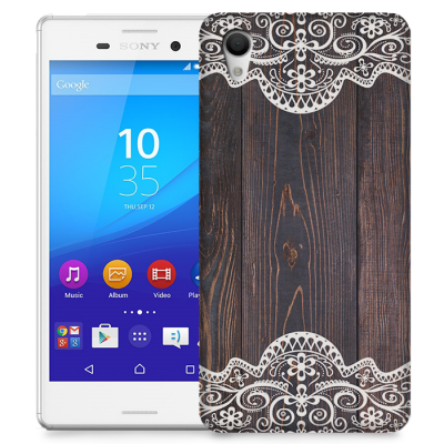 Skal till Sony Xperia M4 Aqua - Mörkt trä med spetsmönster