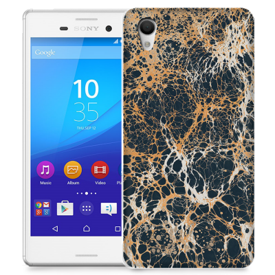 Skal till Sony Xperia M4 Aqua - Marble - Svart/Guld