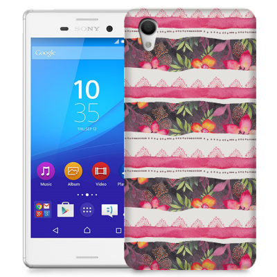 Skal till Sony Xperia M4 Aqua - Ränder - Blommor