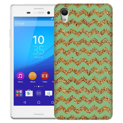 Skal till Sony Xperia M4 Aqua - Ränder - Guld/Grön