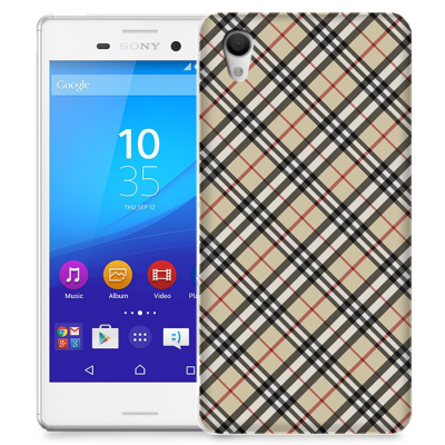 Skal till Sony Xperia M4 Aqua - Rutig diagonal - Beige