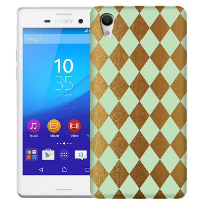 Skal till Sony Xperia M4 Aqua - Rutig - Guld/Mint