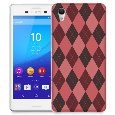Skal till Sony Xperia M4 Aqua - Rutig - Rosa/Vinröd