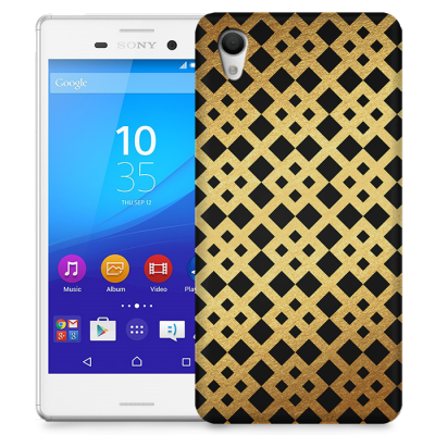 Skal till Sony Xperia M4 Aqua - Rutmönster - Guld/Svart