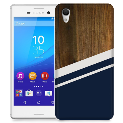 Skal till Sony Xperia M4 Aqua - Wood ränder - Mörkblå