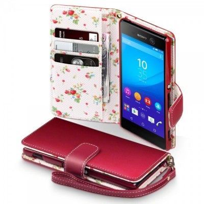 Floral Interior Plånboksfodral till Sony Xperia M5 - Röd