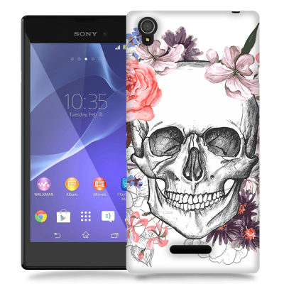 Skal till Sony Xperia T3 - Blommig dödskalle - Vit