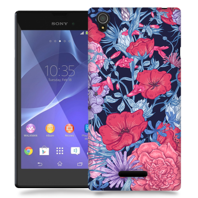 Skal till Sony Xperia T3 - Blommor - Svart