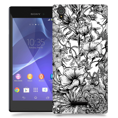 Skal till Sony Xperia T3 - Blommor - Svart/Vit