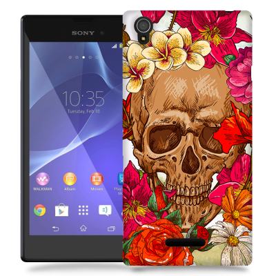 Skal till Sony Xperia T3 - Dödskalle - Blommor