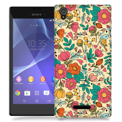 Skal till Sony Xperia T3 - Retro Blommor - Beige