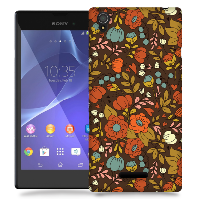 Skal till Sony Xperia T3 - Retro Blommor - Brun