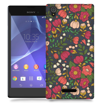 Skal till Sony Xperia T3 - Retro Blommor - Grå