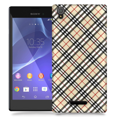 Skal till Sony Xperia T3 - Rutig diagonal - Beige