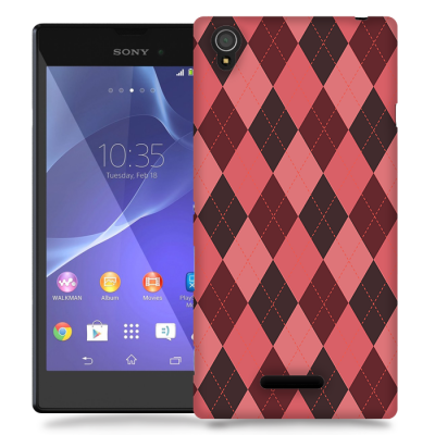 Skal till Sony Xperia T3 - Rutig - Rosa/Vinröd