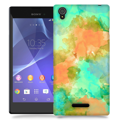 Skal till Sony Xperia T3 - Vattenfärg - Grön/Orange