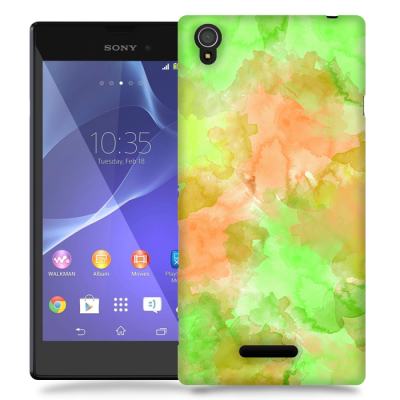 Skal till Sony Xperia T3 - Vattenfärg - Grön/Persika