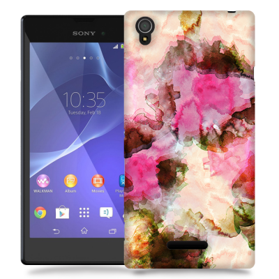 Skal till Sony Xperia T3 - Vattenfärg - Svart/Ljusrosa