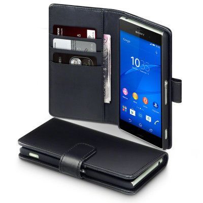 Exklusiv Äkta Läder Plånboksfodral till Sony Xperia Z3 - Svart