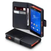 Plånboksfodral av äkta läder till Sony Xperia Z3 compact - Svart