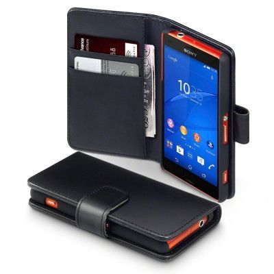 Plånboksfodral av äkta läder till Sony Xperia Z3 compact - Svart