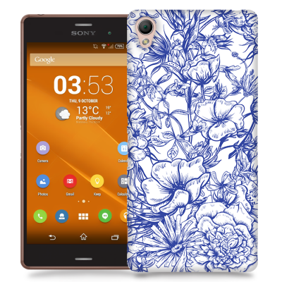Skal till Sony Xperia Z3 - Blommor - Blå/Vit
