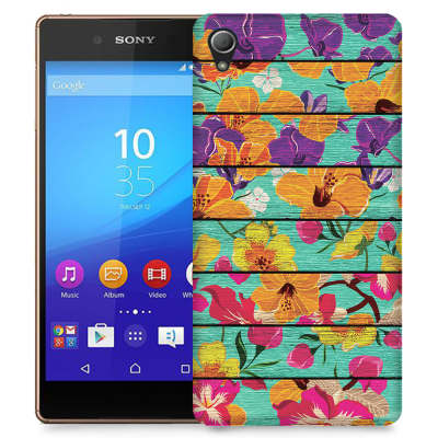 Skal till Sony Xperia Z3+ - Blommor - turkost trä
