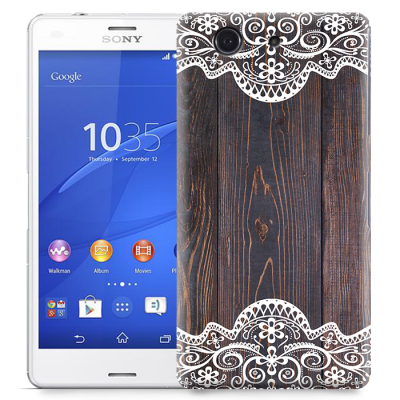 Skal till Sony Xperia Z3 Compact - Mörkt trä med spetsmönster