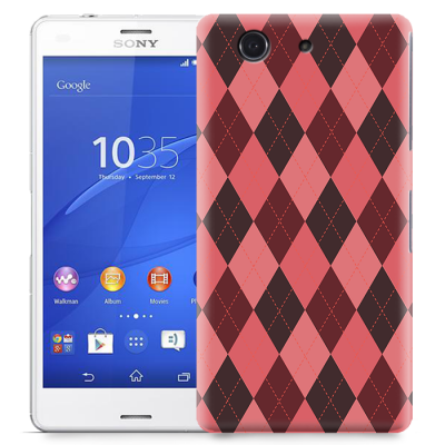 Skal till Sony Xperia Z3 Compact - Rutig - Rosa/Vinröd