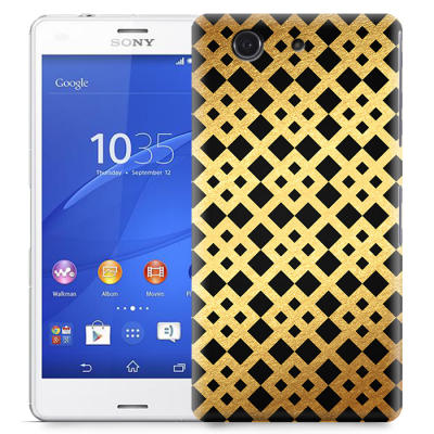 Skal till Sony Xperia Z3 Compact - Rutmönster - Guld/Svart