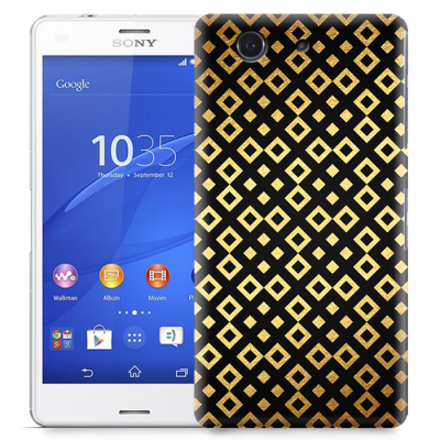 Skal till Sony Xperia Z3 Compact - Rutmönster - Svart/Guld