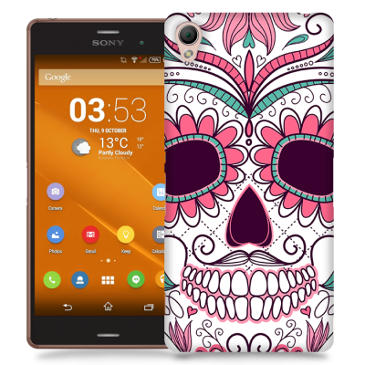 Skal till Sony Xperia Z3 - Glad dödskalle - Rosa